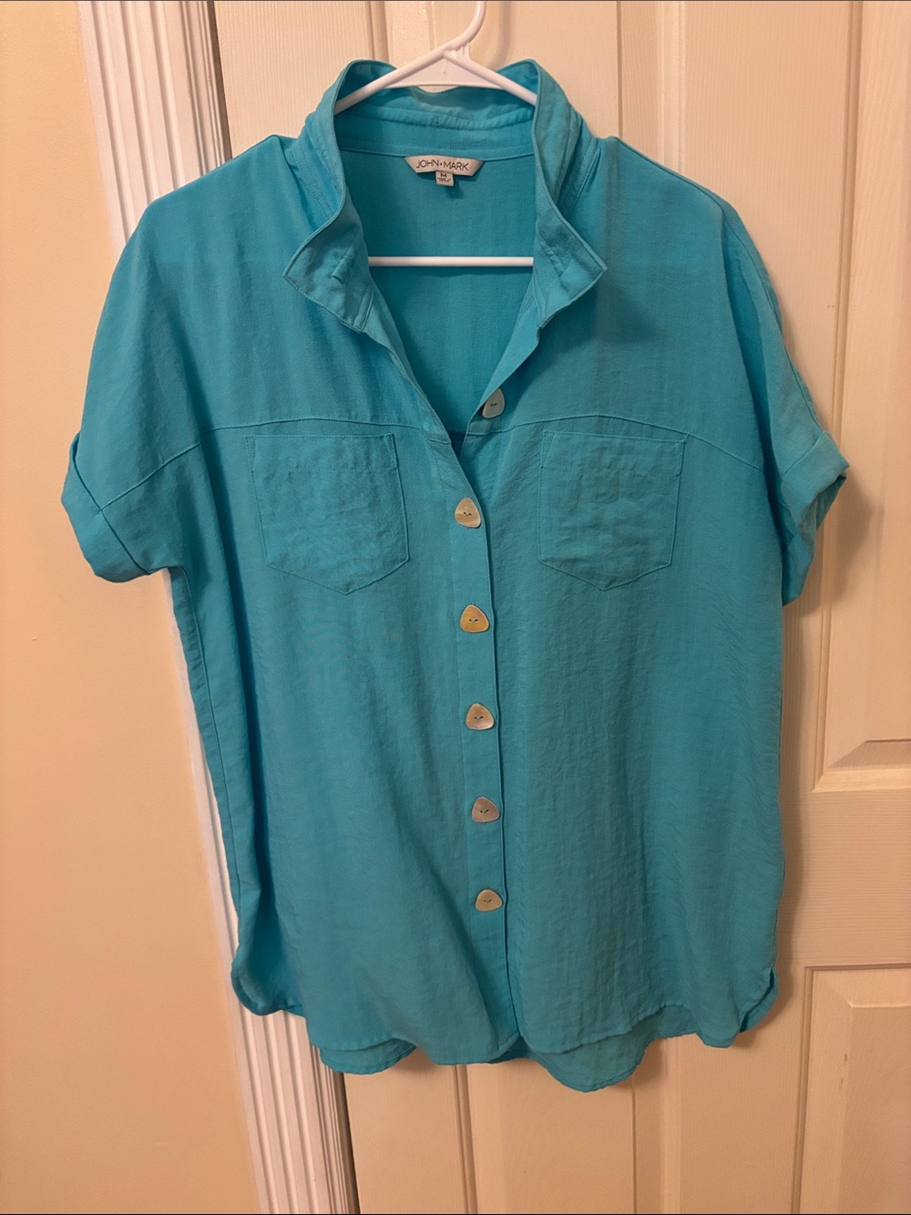 John Mark Teal Button-Front Short Sleeve Shirt